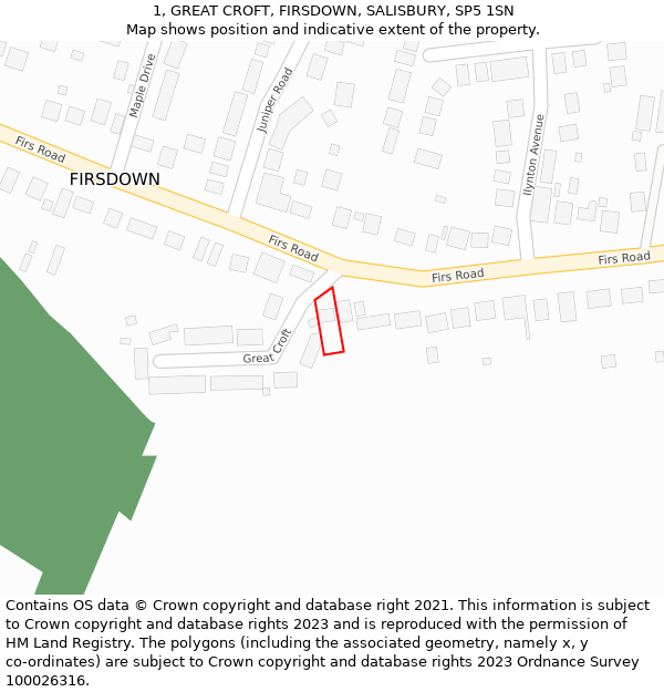 1, GREAT CROFT, FIRSDOWN, SALISBURY, SP5 1SN: Location map and indicative extent of plot