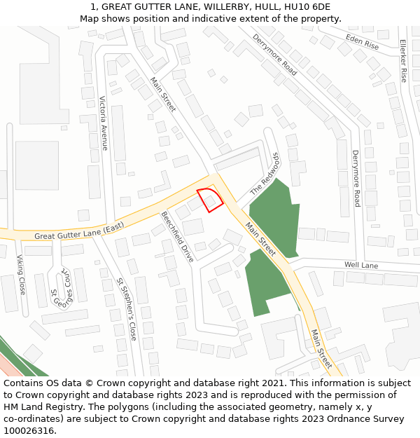 1, GREAT GUTTER LANE, WILLERBY, HULL, HU10 6DE: Location map and indicative extent of plot