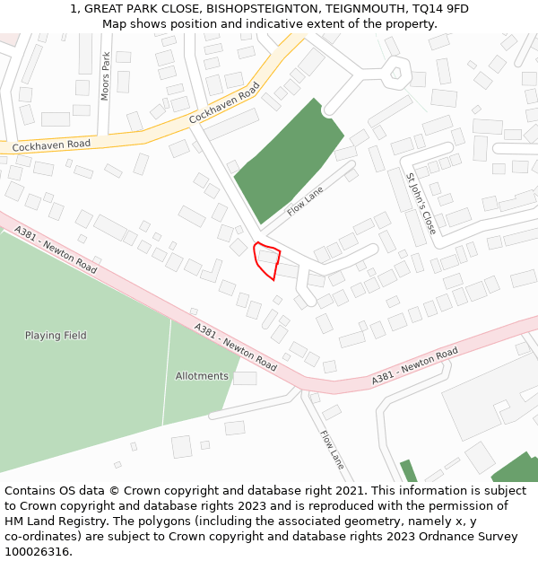 1, GREAT PARK CLOSE, BISHOPSTEIGNTON, TEIGNMOUTH, TQ14 9FD: Location map and indicative extent of plot