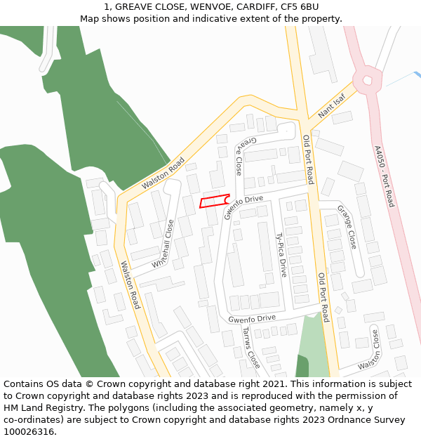 1, GREAVE CLOSE, WENVOE, CARDIFF, CF5 6BU: Location map and indicative extent of plot