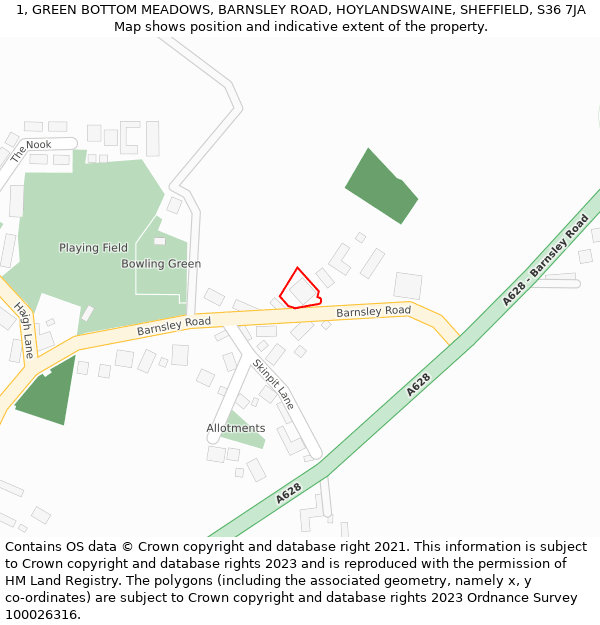 1, GREEN BOTTOM MEADOWS, BARNSLEY ROAD, HOYLANDSWAINE, SHEFFIELD, S36 7JA: Location map and indicative extent of plot