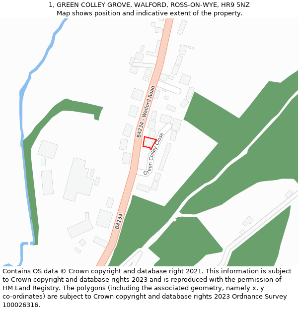 1, GREEN COLLEY GROVE, WALFORD, ROSS-ON-WYE, HR9 5NZ: Location map and indicative extent of plot