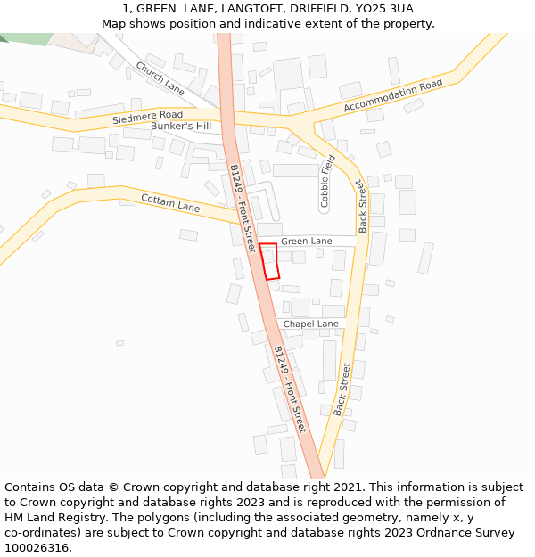 1, GREEN  LANE, LANGTOFT, DRIFFIELD, YO25 3UA: Location map and indicative extent of plot