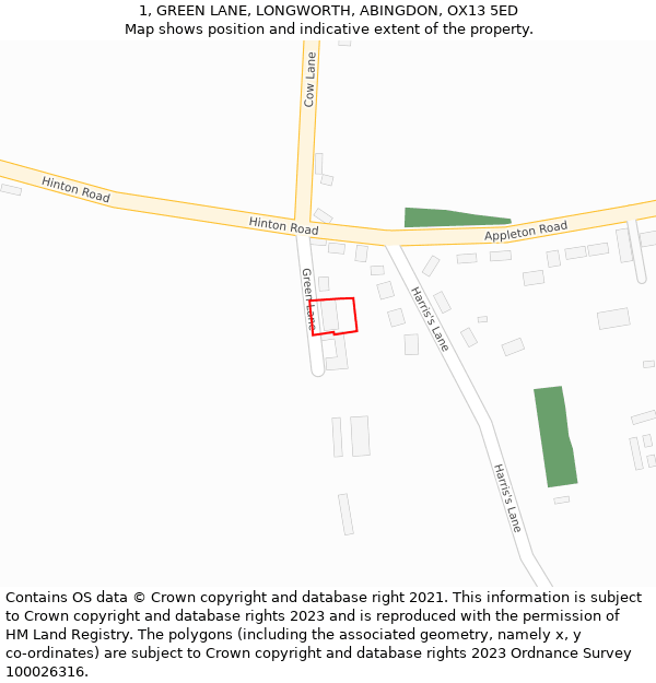 1, GREEN LANE, LONGWORTH, ABINGDON, OX13 5ED: Location map and indicative extent of plot