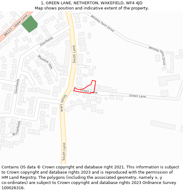 1, GREEN LANE, NETHERTON, WAKEFIELD, WF4 4JD: Location map and indicative extent of plot