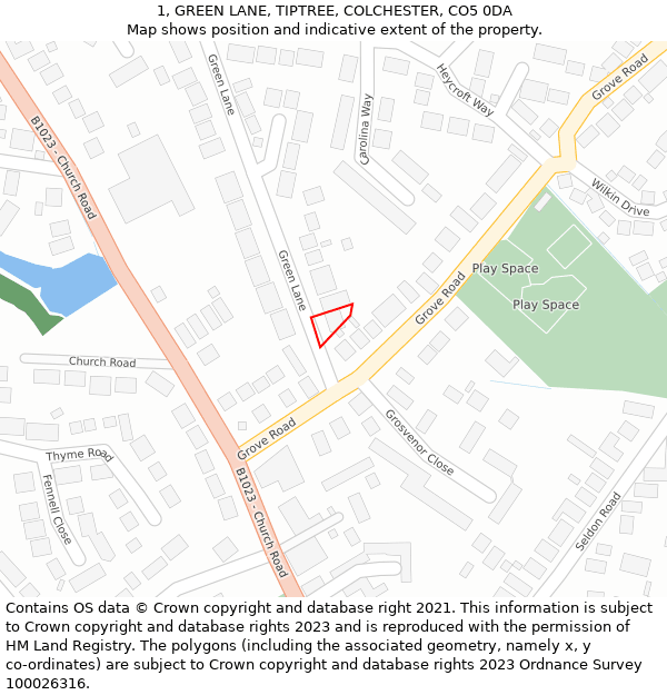 1, GREEN LANE, TIPTREE, COLCHESTER, CO5 0DA: Location map and indicative extent of plot
