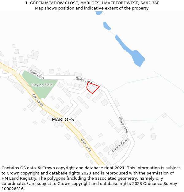 1, GREEN MEADOW CLOSE, MARLOES, HAVERFORDWEST, SA62 3AF: Location map and indicative extent of plot