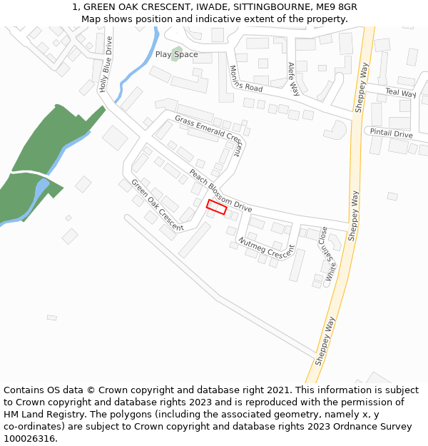 1, GREEN OAK CRESCENT, IWADE, SITTINGBOURNE, ME9 8GR: Location map and indicative extent of plot