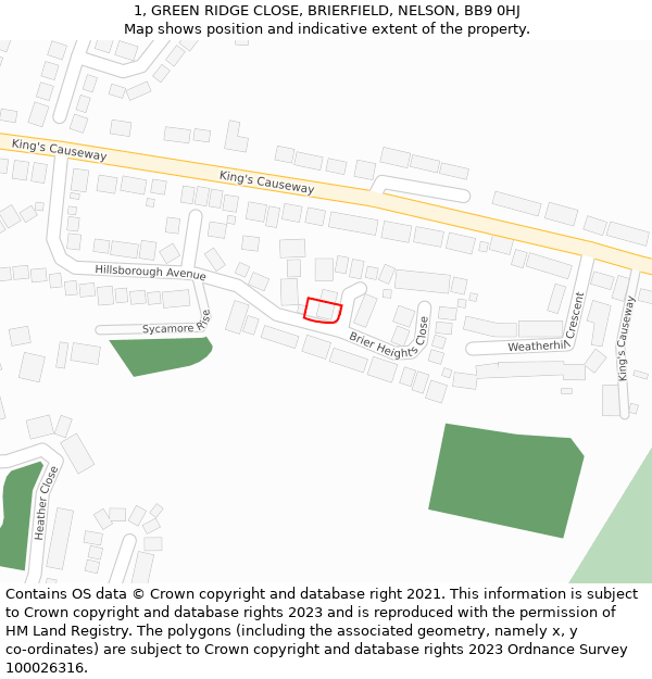 1, GREEN RIDGE CLOSE, BRIERFIELD, NELSON, BB9 0HJ: Location map and indicative extent of plot