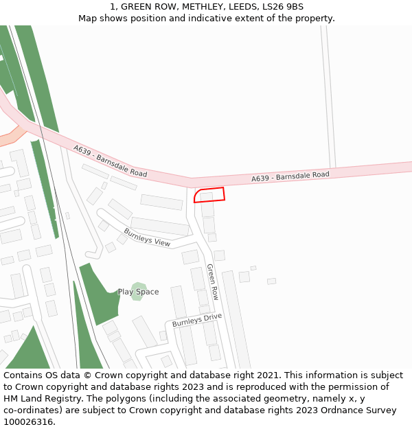 1, GREEN ROW, METHLEY, LEEDS, LS26 9BS: Location map and indicative extent of plot