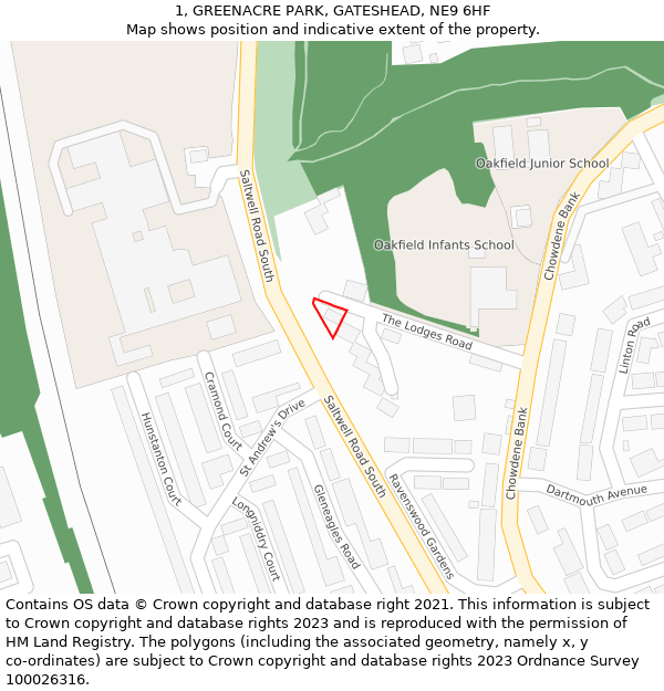 1, GREENACRE PARK, GATESHEAD, NE9 6HF: Location map and indicative extent of plot