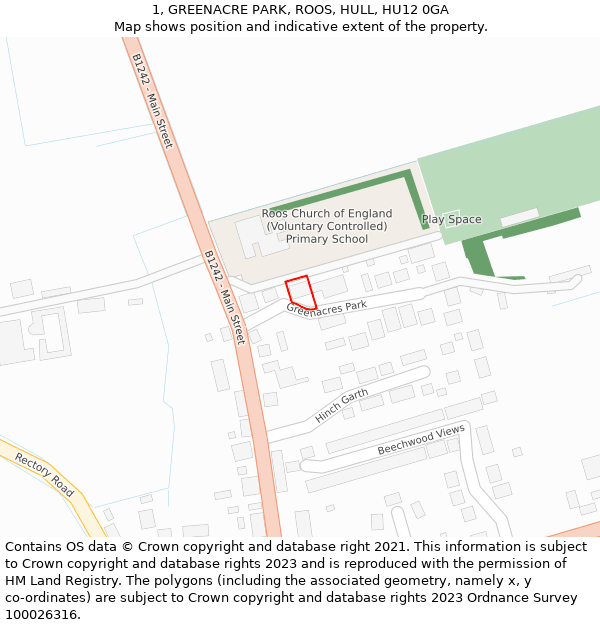 1, GREENACRE PARK, ROOS, HULL, HU12 0GA: Location map and indicative extent of plot