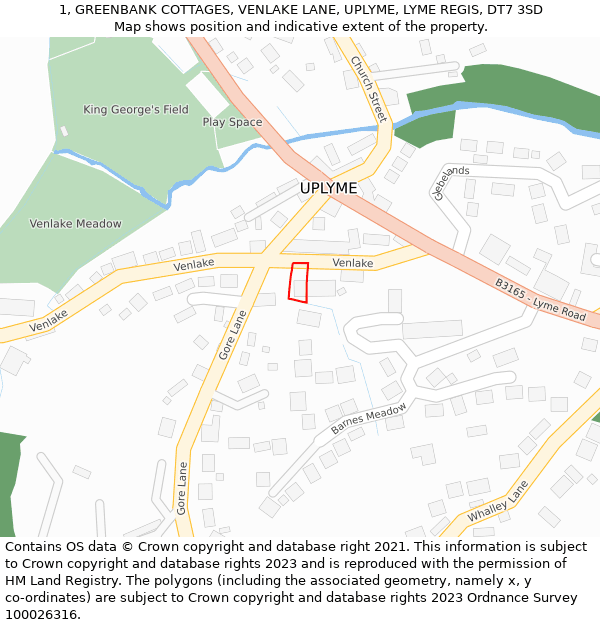 1, GREENBANK COTTAGES, VENLAKE LANE, UPLYME, LYME REGIS, DT7 3SD: Location map and indicative extent of plot