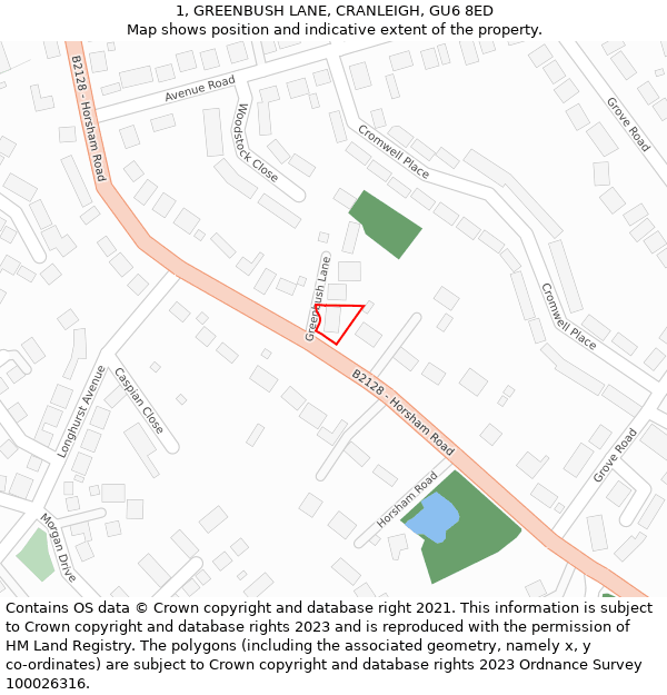 1, GREENBUSH LANE, CRANLEIGH, GU6 8ED: Location map and indicative extent of plot