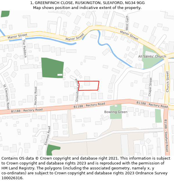 1, GREENFINCH CLOSE, RUSKINGTON, SLEAFORD, NG34 9GG: Location map and indicative extent of plot