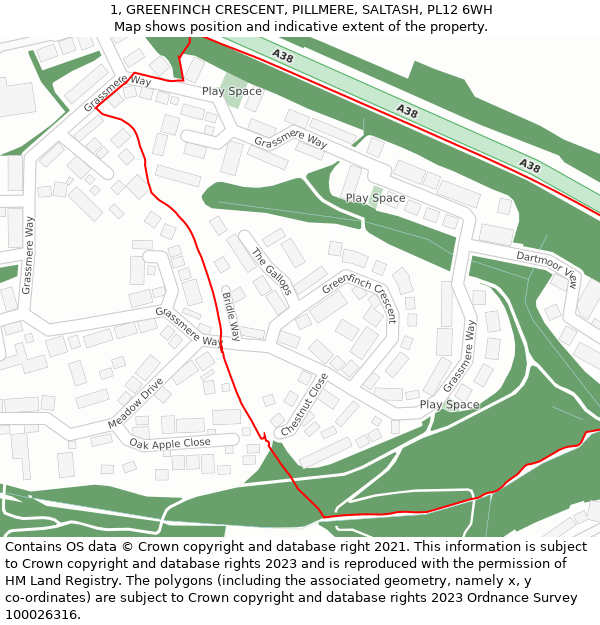 1, GREENFINCH CRESCENT, PILLMERE, SALTASH, PL12 6WH: Location map and indicative extent of plot