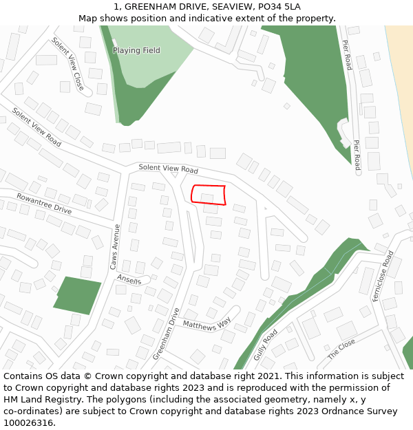 1, GREENHAM DRIVE, SEAVIEW, PO34 5LA: Location map and indicative extent of plot