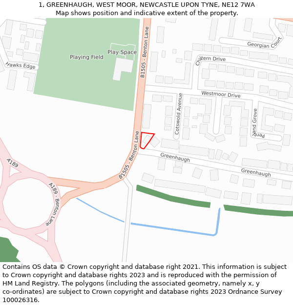 1, GREENHAUGH, WEST MOOR, NEWCASTLE UPON TYNE, NE12 7WA: Location map and indicative extent of plot