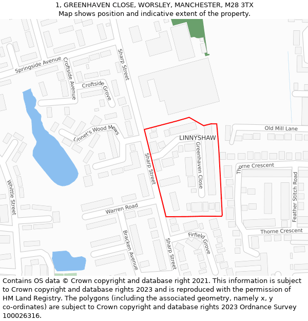 1, GREENHAVEN CLOSE, WORSLEY, MANCHESTER, M28 3TX: Location map and indicative extent of plot