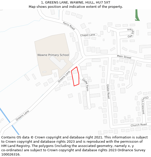 1, GREENS LANE, WAWNE, HULL, HU7 5XT: Location map and indicative extent of plot