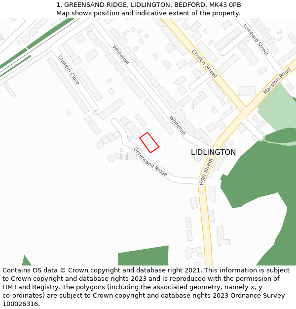 1, GREENSAND RIDGE, LIDLINGTON, BEDFORD, MK43 0PB: Location map and indicative extent of plot