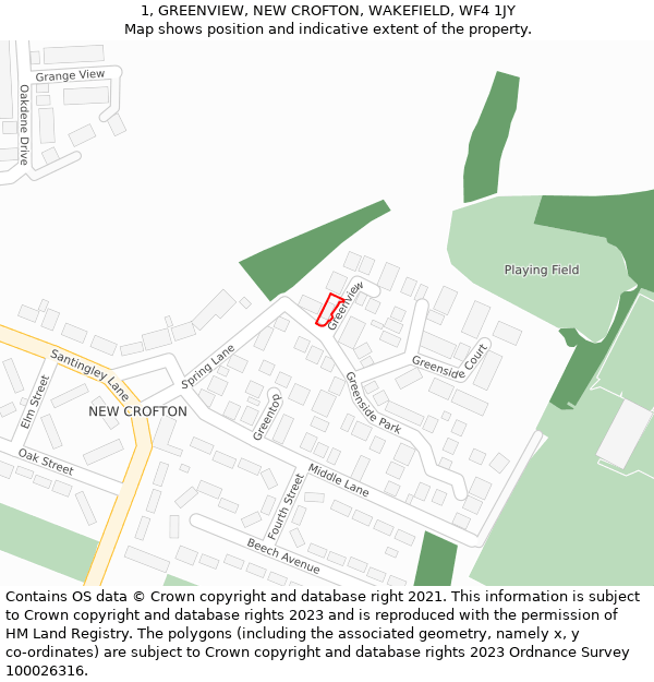 1, GREENVIEW, NEW CROFTON, WAKEFIELD, WF4 1JY: Location map and indicative extent of plot