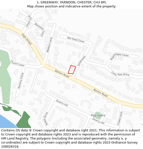 1, GREENWAY, FARNDON, CHESTER, CH3 6PL: Location map and indicative extent of plot