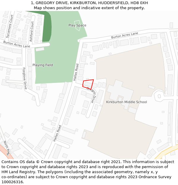 1, GREGORY DRIVE, KIRKBURTON, HUDDERSFIELD, HD8 0XH: Location map and indicative extent of plot