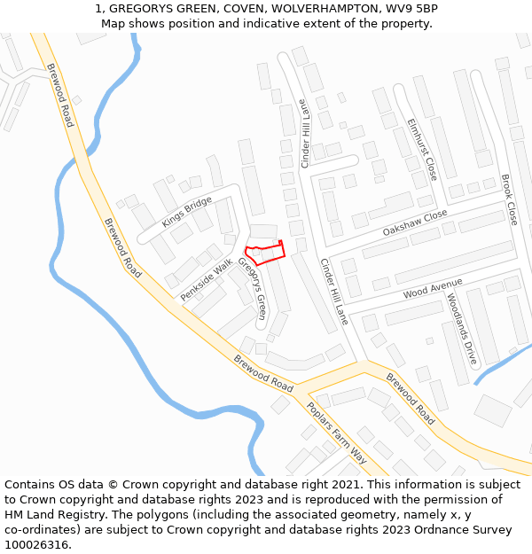 1, GREGORYS GREEN, COVEN, WOLVERHAMPTON, WV9 5BP: Location map and indicative extent of plot