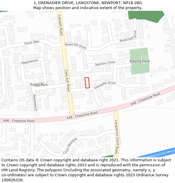 1, GRENADIER DRIVE, LANGSTONE, NEWPORT, NP18 2BG: Location map and indicative extent of plot