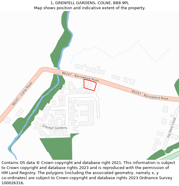 1, GRENFELL GARDENS, COLNE, BB8 9PL: Location map and indicative extent of plot