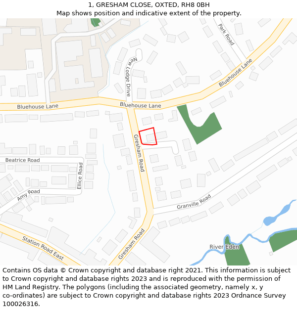 1, GRESHAM CLOSE, OXTED, RH8 0BH: Location map and indicative extent of plot