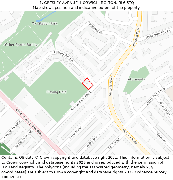 1, GRESLEY AVENUE, HORWICH, BOLTON, BL6 5TQ: Location map and indicative extent of plot