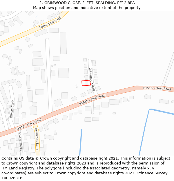 1, GRIMWOOD CLOSE, FLEET, SPALDING, PE12 8PA: Location map and indicative extent of plot