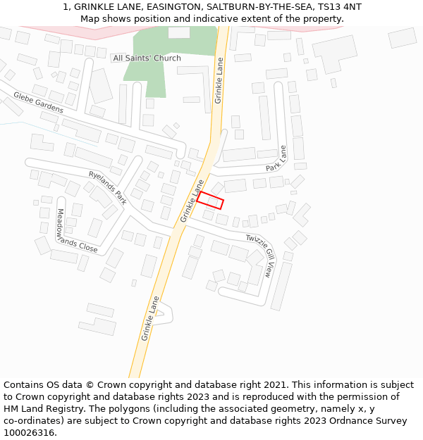 1, GRINKLE LANE, EASINGTON, SALTBURN-BY-THE-SEA, TS13 4NT: Location map and indicative extent of plot