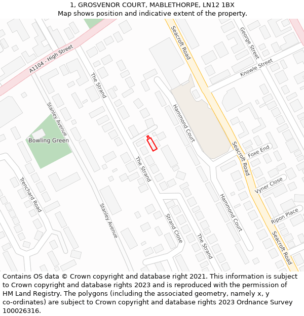 1, GROSVENOR COURT, MABLETHORPE, LN12 1BX: Location map and indicative extent of plot