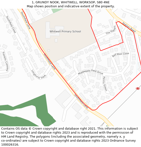 1, GRUNDY NOOK, WHITWELL, WORKSOP, S80 4NE: Location map and indicative extent of plot