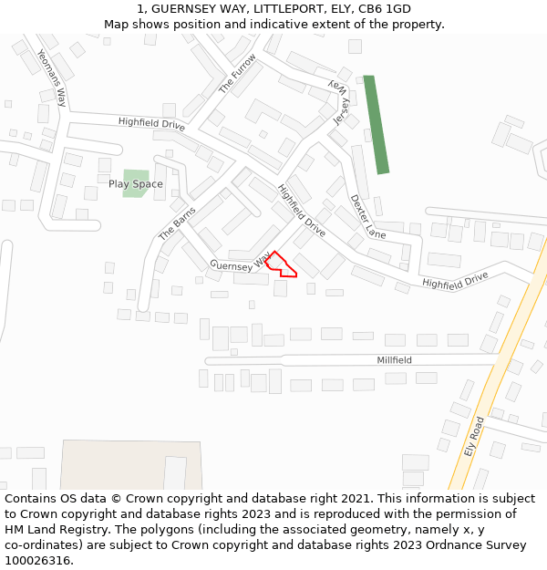 1, GUERNSEY WAY, LITTLEPORT, ELY, CB6 1GD: Location map and indicative extent of plot