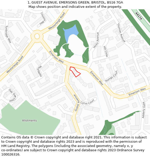 1, GUEST AVENUE, EMERSONS GREEN, BRISTOL, BS16 7GA: Location map and indicative extent of plot