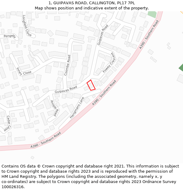 1, GUIPAVAS ROAD, CALLINGTON, PL17 7PL: Location map and indicative extent of plot