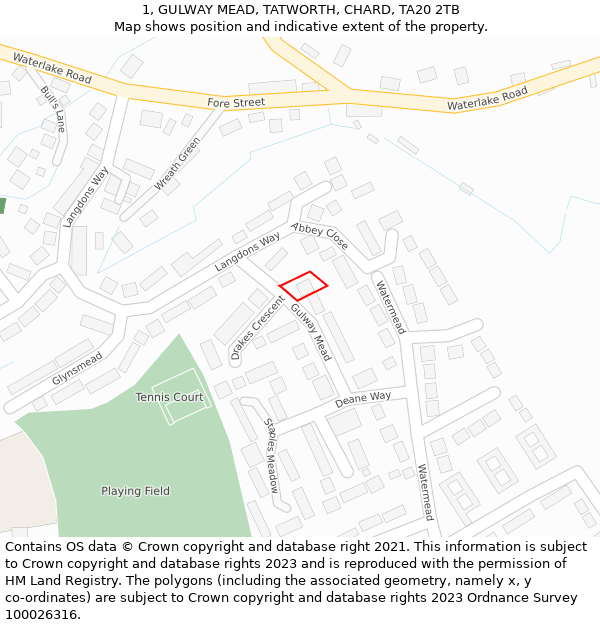 1, GULWAY MEAD, TATWORTH, CHARD, TA20 2TB: Location map and indicative extent of plot