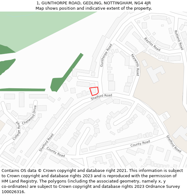 1, GUNTHORPE ROAD, GEDLING, NOTTINGHAM, NG4 4JR: Location map and indicative extent of plot