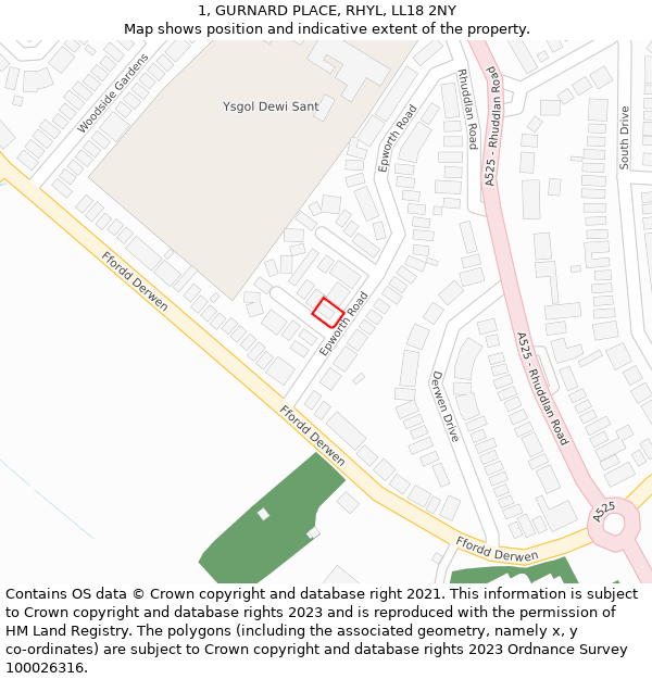 1, GURNARD PLACE, RHYL, LL18 2NY: Location map and indicative extent of plot