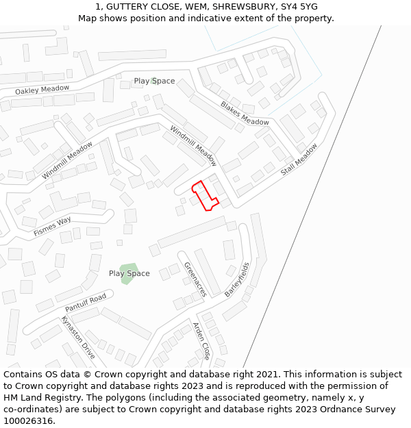 1, GUTTERY CLOSE, WEM, SHREWSBURY, SY4 5YG: Location map and indicative extent of plot