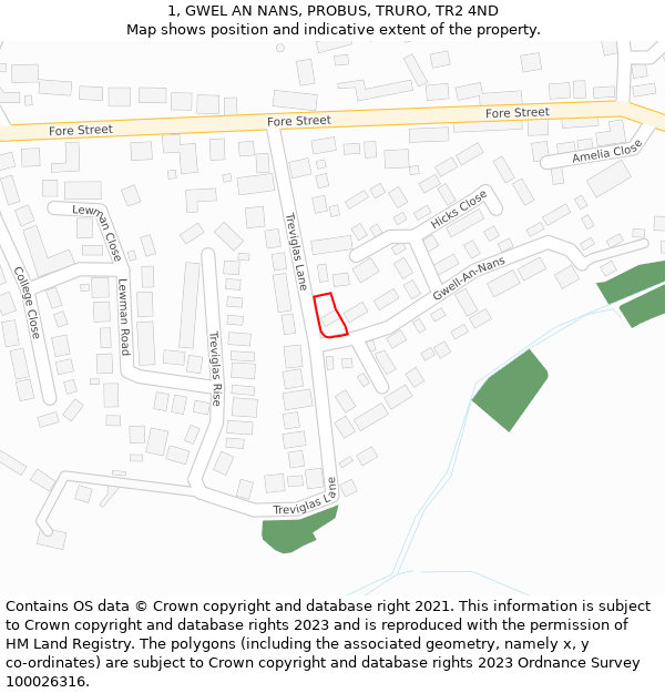 1, GWEL AN NANS, PROBUS, TRURO, TR2 4ND: Location map and indicative extent of plot