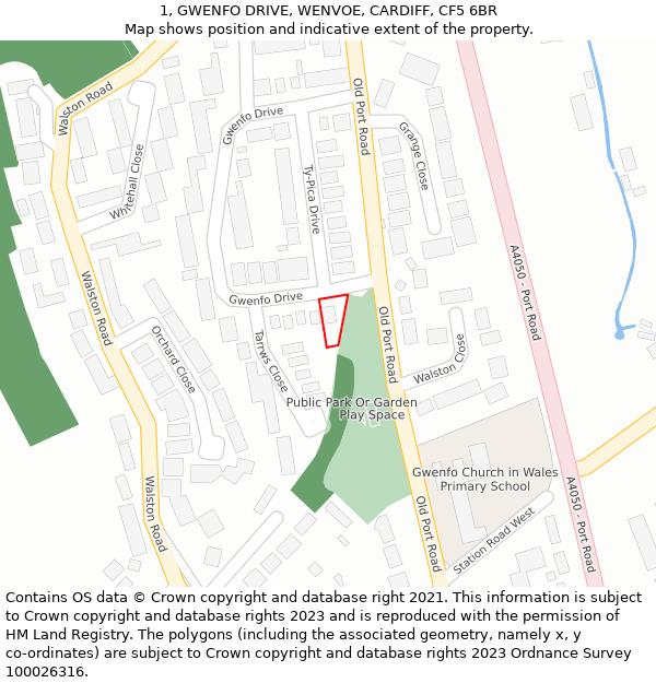 1, GWENFO DRIVE, WENVOE, CARDIFF, CF5 6BR: Location map and indicative extent of plot