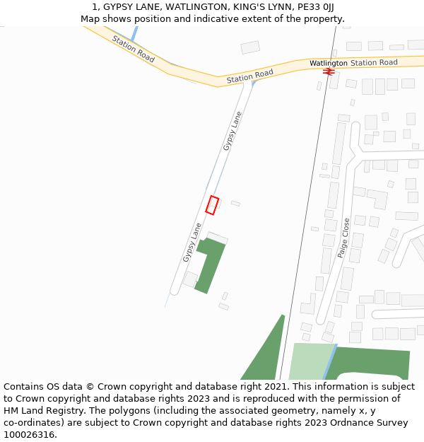 1, GYPSY LANE, WATLINGTON, KING'S LYNN, PE33 0JJ: Location map and indicative extent of plot