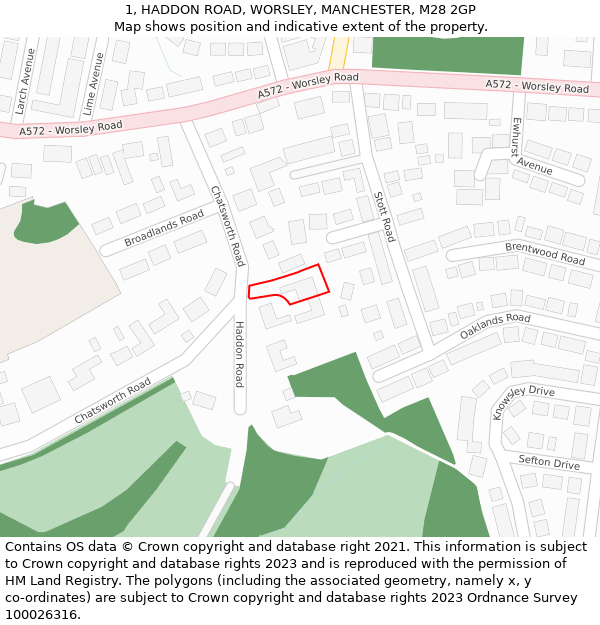 1, HADDON ROAD, WORSLEY, MANCHESTER, M28 2GP: Location map and indicative extent of plot