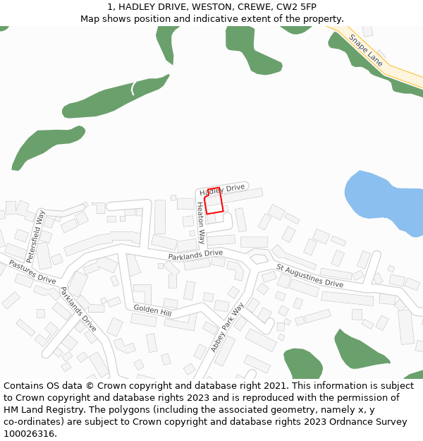 1, HADLEY DRIVE, WESTON, CREWE, CW2 5FP: Location map and indicative extent of plot