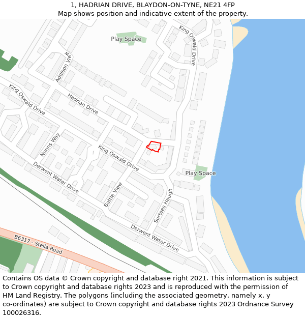 1, HADRIAN DRIVE, BLAYDON-ON-TYNE, NE21 4FP: Location map and indicative extent of plot